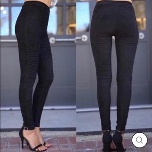 Black suede faux moto leggings nwt Med